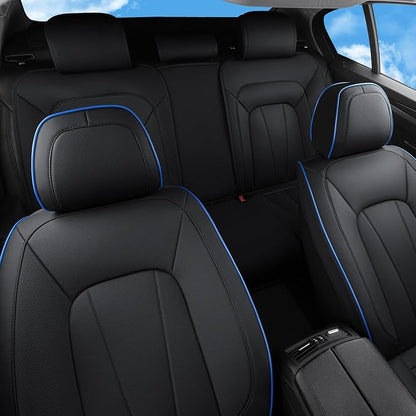Car Seat Covers Full Set, Leather Seat Covers for Cars, Waterproof Car Seat Protector,Non-Slip Car Interior Covers ，Automotive Seat Covers for Most Cars SUVs, Blue Black