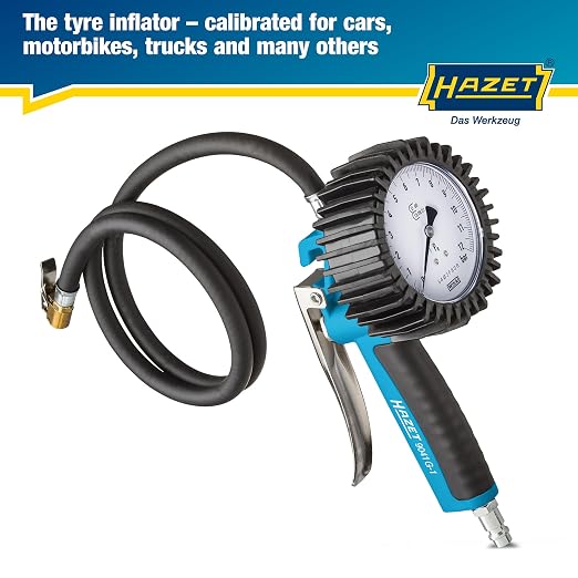 HAZET Tire Pressure Gauge 9041G-1 I Calibrated, Readable, Pressure Gauge Measuring Range: 0-145 Psi, Hose Length: 100cm/39.37 Inches, Pressure Gauge Diameter: 3.15 Inches I Tire Pressure Gauge