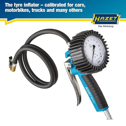 HAZET Tire Pressure Gauge 9041G-1 I Calibrated, Readable, Pressure Gauge Measuring Range: 0-145 Psi, Hose Length: 100cm/39.37 Inches, Pressure Gauge Diameter: 3.15 Inches I Tire Pressure Gauge