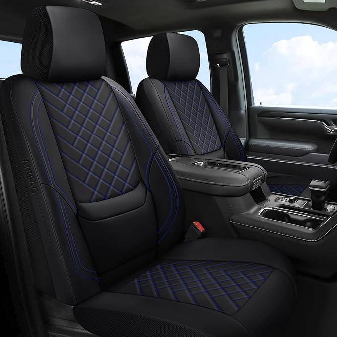 BABYBLU Chevy Silverado Seat Covers Full Set,Truck Seat Covers for Silverado GMC Sierra,Custom Fit 2007-2026 1500/2500HD/3500HD(Black & Blue, Full Set)