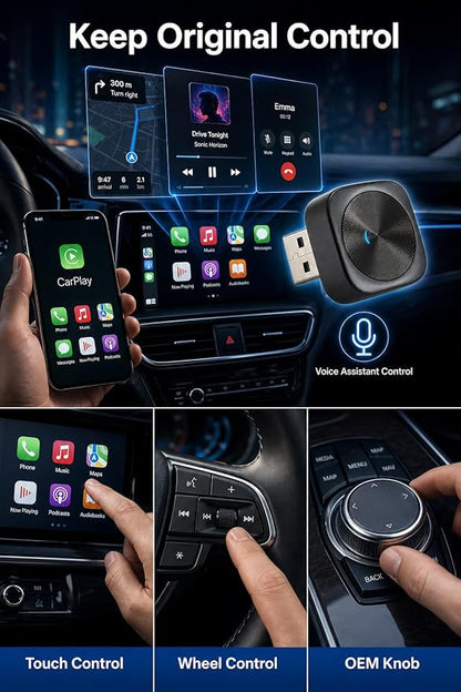 Wireless CarPlay Adapter for iPhone & Android with USB/USB-C Port, 2026 Upgraded 2-in-1 Android Auto Mini Car Play Adapter, Plug & Play Dongle, Converts Wired to Wireless, No Delay Fast Auto-Connect