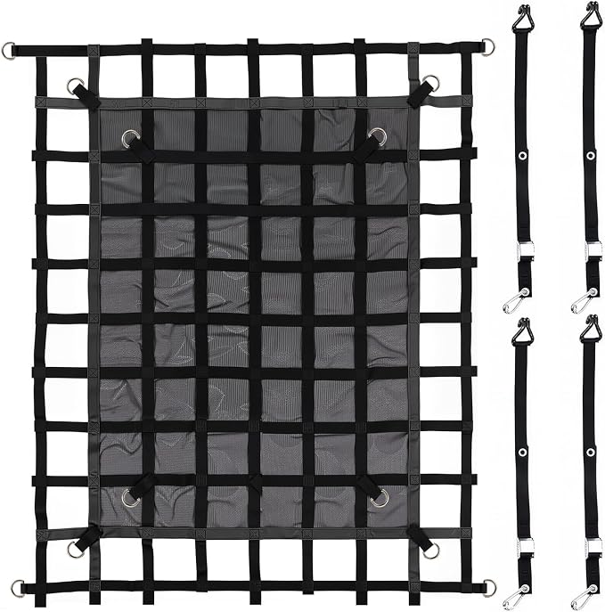Cargo Net for Pickup Truck Bed - 4.8' x 6' Heavy Duty Truck Bed Net, 1,500 lbs Load Capacity, Tight Mesh Safety Net with Cam Buckles & S-Hooks & Tie Down Straps for Ford Chevy GMC RAM Toyota
