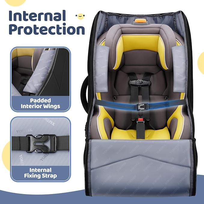YOREPEK Padded Car Seat Travel Bag for Airplane Travel Compatible with Chicco, Britax, Nuna Rava, Sturdy Car Seat Backpack for Airport with Wear-Resistant Bottom, Large Carseat Cover for Baby Travel