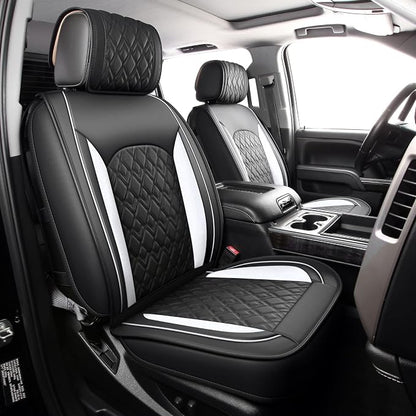 JOJOBAY Chevy Silverado Seat Covers,Leather Seat Covers for GMC Sierra,Custom Fit 2007-2026 1500 2500HD 3500HD Crew Double Extended Regular Cab,LT LZT RST Trail Boss(Full Set,Black White)