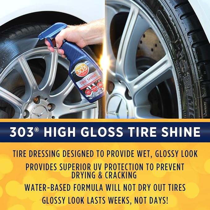 303 Products High Gloss Tire Shine And Protectant - Long Lasting, Water Based Formula - Lasts For Weeks - No Harmful Silicones - Lasts Weeks Not Days, 16 fl. oz. (30395CSR) Packaging May Vary