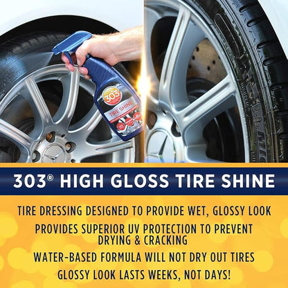 303 Products High Gloss Tire Shine And Protectant - Long Lasting, Water Based Formula - Lasts For Weeks - No Harmful Silicones - Lasts Weeks Not Days, 16 fl. oz. (30395CSR) Packaging May Vary
