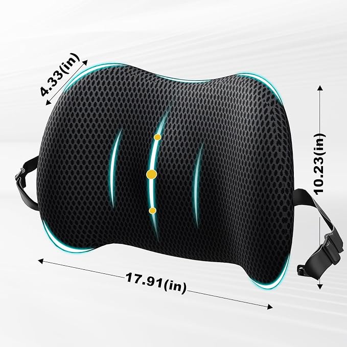 BYMECOST Lumbar Support Pillow for Car, Memory Foam Car Seat Back Support Pillow for Driving, Back Cushion with Strap for Pain Relief, Ergonomic Back Cushion for Office Chair, Wheelchair (Black)