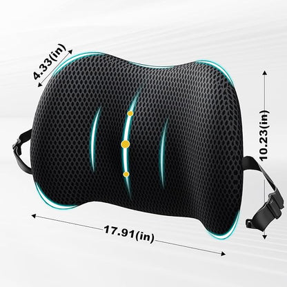 BYMECOST Lumbar Support Pillow for Car, Memory Foam Car Seat Back Support Pillow for Driving, Back Cushion with Strap for Pain Relief, Ergonomic Back Cushion for Office Chair, Wheelchair (Black)