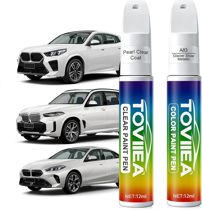 Glacier Silver Metallic(A83) Touch Up Paint Compatible with BMW,2-In-1 Car Scratch Remover Pen,Car Paint Scratch Repair Kit for Scratches,Chips & Nicks,2-PCS SET