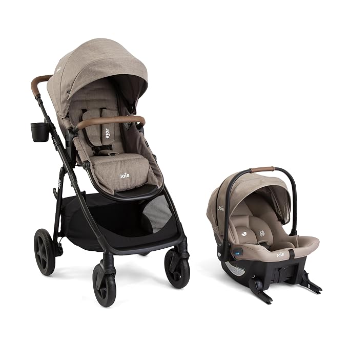 Joie Ginger and Mint Latch Travel System – 4-in-1 Travel System with Baseless Infant Car Seat & Stroller, One-click Install, From Birth Stroller (Mocha)