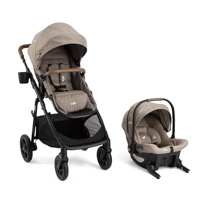 Joie Ginger and Mint Latch Travel System – 4-in-1 Travel System with Baseless Infant Car Seat & Stroller, One-click Install, From Birth Stroller (Mocha)