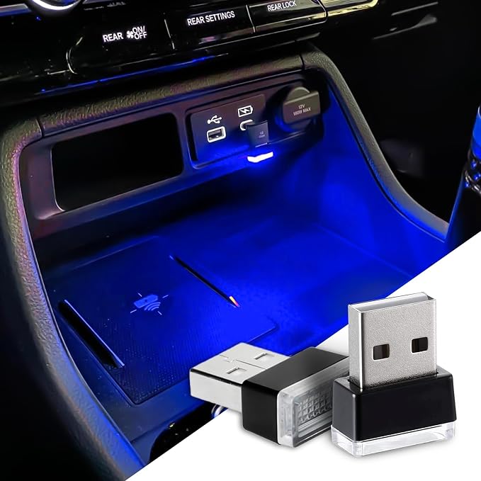 deemars 2PCS USB LED Car Interior Atmosphere Lamp, Car Night Lights, Mini USB LED Decoration Light Ambient Interior Light, Car Accessories Plug-in Interface Ambient Lighting Kit for Most Cars