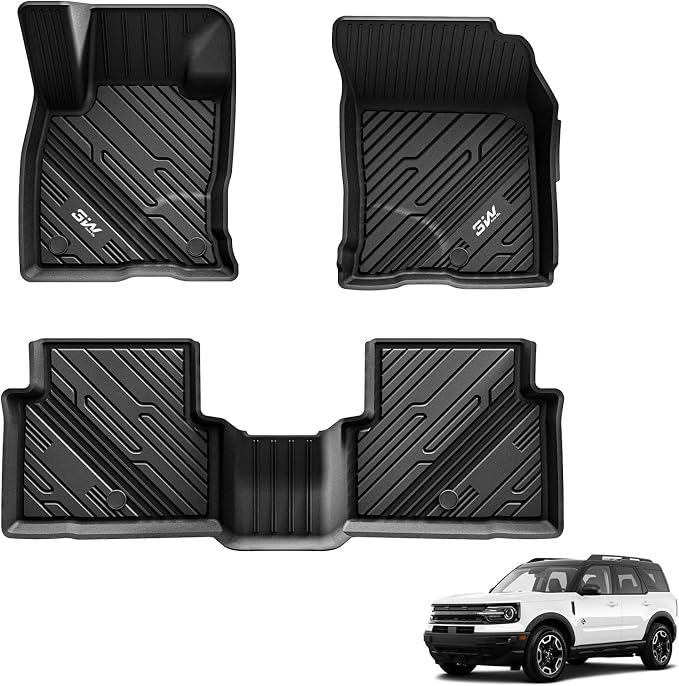 3W Floor Mats Fit for Ford Bronco Sport 2021-2025 2026 All Weather TPE Car Accessories Custom Fit Full Set Ford Bronco Sport Car Mats (Not for Bronco & Rubberized Floor & Outer Banks)
