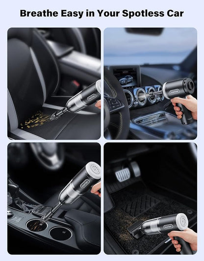 Car Vacuum Portable Cordless, 20000Pa Handheld Vacuum Mini Vacuum Cleaner High Power with Best Suction Brushless Motor, 4 in 1 2-Speed Air Duster Portable Vacuum for Car Keyboard Pet Hair