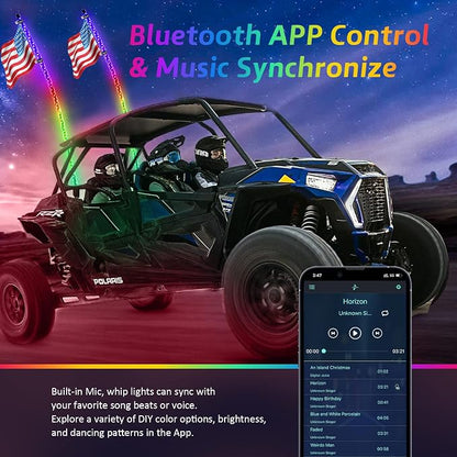 Ehaho 1 Pack 6FT Whip Lights, Whip Light with App & Remote Control, Spiral RGB Chasing Lighted Whips with Rocker Switch, Music Whip Light for UTV ATV Polaris RZR Can-Am SXS Truck
