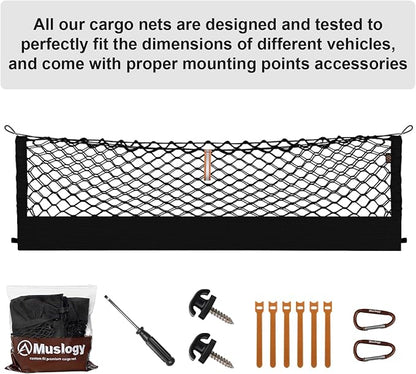 Muslogy Truck Bed Cargo Net Trunk Netting Compatible with Toyota RAV4 2019-2024 2025 Accessories, Pickup Cargo Organizer SUV Sedan Storage Net w/Heavy Duty Carabiners