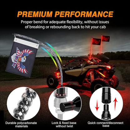 Nilight 2PCS 4FT RGB LED Whip Lights, Remote App Control w/DIY Chasing Patterns Stop Turn Reverse Modes Safety Lighted Antenna for ATV UTV Polaris RZR Can-am Dune Buggy Jeep