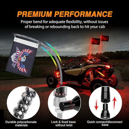 Nilight 2PCS 6FT RGB LED Whip Light, Remote App Control w/DIY Chasing Patterns Stop Turn Reverse Lighting Modes Safety Lighted Antenna for ATV UTV Polaris RZR Can-am Dune Buggy Jeep