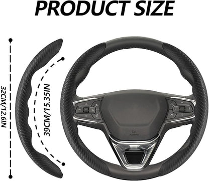 2pcs Universal Fit Carbon Fiber Steering Wheel Cover, Anti-Skid Steering Wheel Cover/Segmented Steering Wheel Protector/Car Interior Accessories (Black)