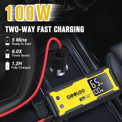 GOOLOO GT4000S Jump Starter 4000A Car Jumper Starter (Up to 10L Diesel All Gas Engines), 100W Fast-Charging Lithium Jump Box, SuperSafe Portable Car Battery Charger for 12V Vehicles, Yellow