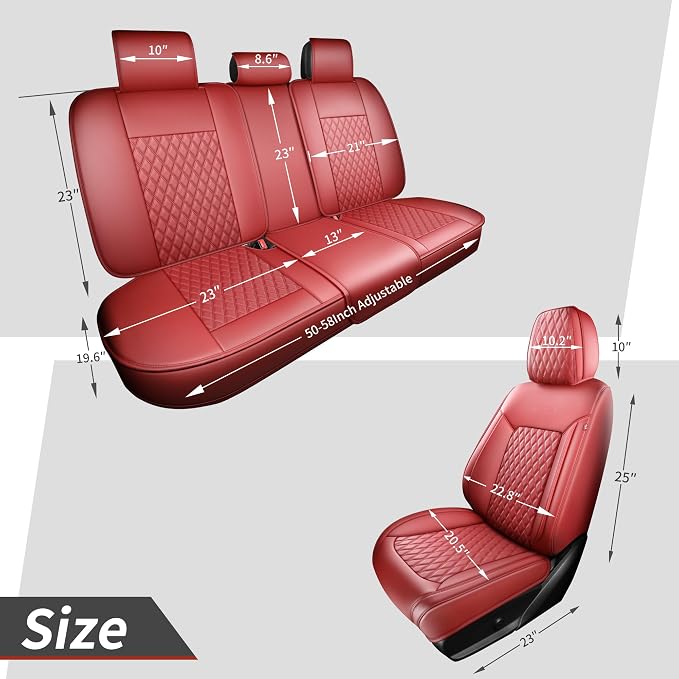 Burgundy Leather Seat Covers for SUV Full Set,Contoured Universal Precision Fit Heavy-Duty Nappa Leather Automotive Seat Covers for Cars,Style1 Wine Red