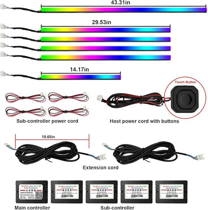Dreamcolor Acrylic Interior Car Lights, AMKI Car LED Strip Light with Bluetooth APP, Car Ambient Lighting Kit with RGB 6 in 1 and 175 inches 593 LEDs, 16 Million Colors Sound Activated Car Neon Lights