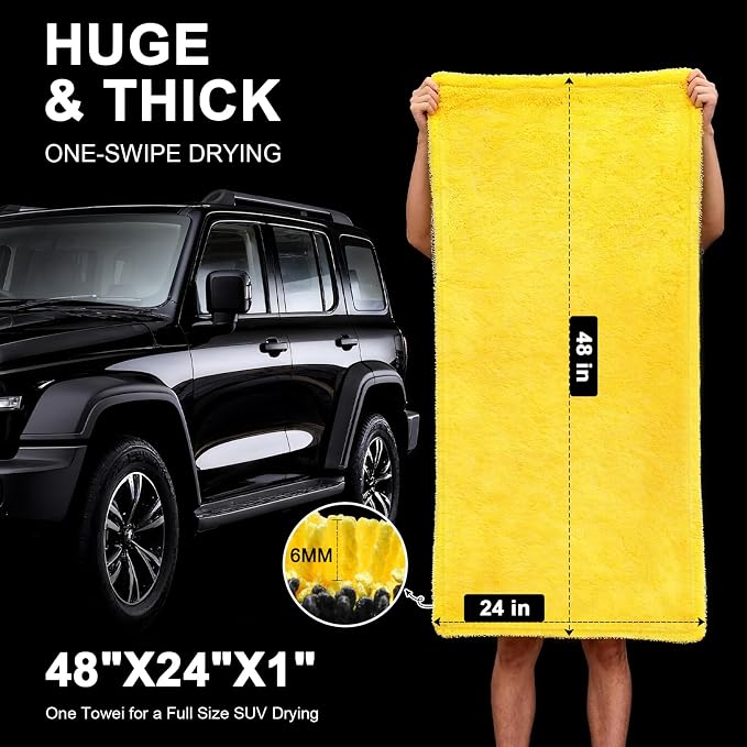 SMINDER 1400 GSM Car Drying Towels Car Detailing– XXL Microfiber Towels for Cars, Trucks (48" x 24"), Ultra-Absorbent, Streak-Free, Scratch-Free, No Water Spots, Double-Twist Pile & Edgeless Design
