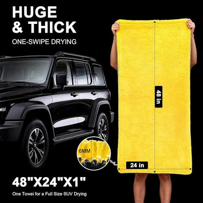 SMINDER 1400 GSM Car Drying Towels Car Detailing– XXL Microfiber Towels for Cars, Trucks (48" x 24"), Ultra-Absorbent, Streak-Free, Scratch-Free, No Water Spots, Double-Twist Pile & Edgeless Design
