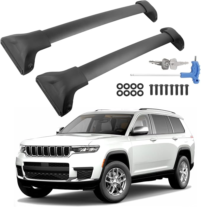 Gdydi 220lbs Roof Rack Cross Bars Compatible with Grand Cherokee L 2021-2025 and 2022-2025 Grand Cherokee WL with Anti-Theft Lock, Black Matte Aluminum Anti-Corrosion Crossbars