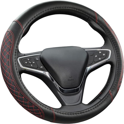 West Llama Customized Auto Car Steering Wheel Cover for Chevy Silverado,Tahoe,Equinox,Traverse,Trailblazer,Colorado (Diamond Quilted-Black+Red-Standard Size)