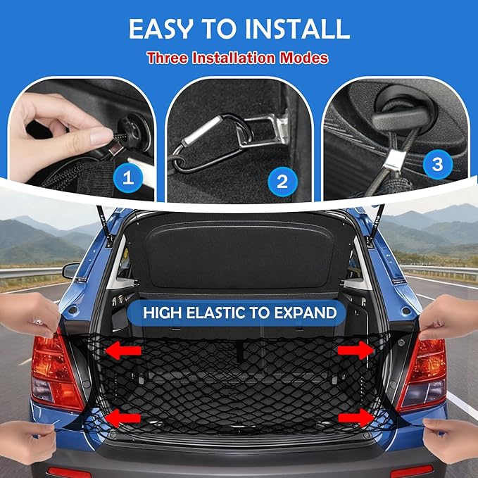 Envelope Style Cargo Net for 2018-2026 Chevy Equinox & GMC Terrain Accessories, Trunk SUV Mesh Cargo Net, Upgraded 5mm Bungee&Double-layer Nylon Storage Tailgate Netting Grocery&Tools Holder Organizer