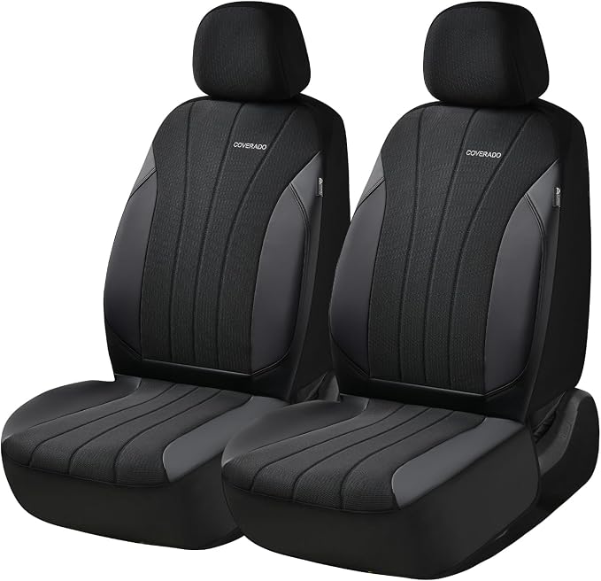 Coverado Car Seat Covers Front Seats, Auto Seat Covers Full Set, Mesh Breathable Seat Protectors, 2 Seats Black Automotive Seat Covers, Universal Fit for SUV, Sedan, Truck