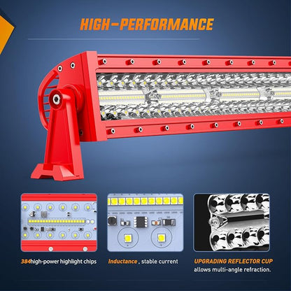 Nilight LED Light Bar 50 Inch Triple Row Spot Flood Combo Lights Red Shell with Wiring Harness Kit for Fog Driving Work Lighting on Off-Road Truck SUV ATV UTV
