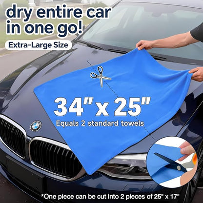 ARTIPOLY Premium Shammy Cloth for Car Drying (34”x25”)-Super Absorbent Chamois Towel for Car-Reusable Shammy Towel for Car, Bathroom,Pets, Dust Remove, No Spots/Streak/Scratch, Blue