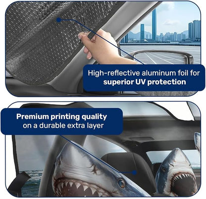 GENANY Shark Windshield Cover for Car SUV Truck (55x30 Inches), Foldable Heat Shield, Shades for Front Windows, Protector Blocks UV, Car Decor