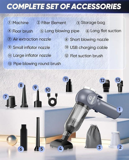 Saker 6 in 1 Car Vacuum Cleaner, 20000PA Handheld Vacuum Cordless Rechargeable 7800mAH with Type-C Reverse Charging, Window Breaker and Seatbelt Cutter for Car,Office and Home Cleaning,SW102 Blue Gray