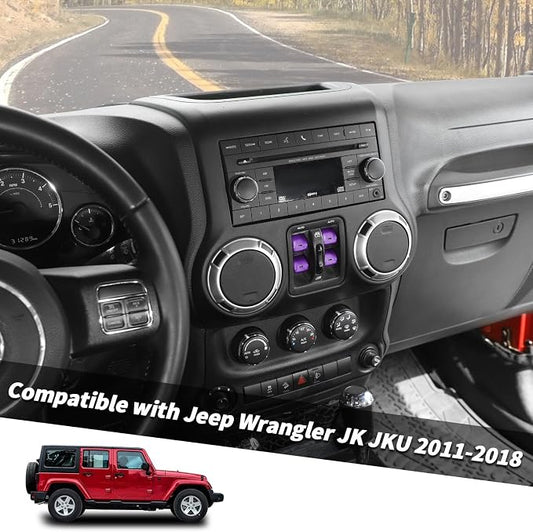 Jimen for JK Window Button Covers, 4PCS Center Console Window Switch Cover Interior Trim Kits Compatible with Jeep Wrangler JK & Unlimited 2012-2018, Aluminum Alloy (Purple)