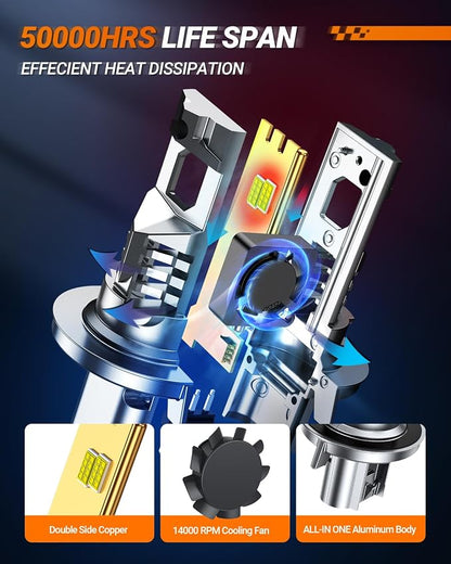 SEALIGHT H13 H10 Light Bulbs Combo, Upgraded 60000LM Have Single Copper Tube with 14000RPM Cooling Fan, H13 and 9140/9145 Led Fog Light Bulbs for Ford F150 2004-2014, Ford F250, F350, Pack of 4