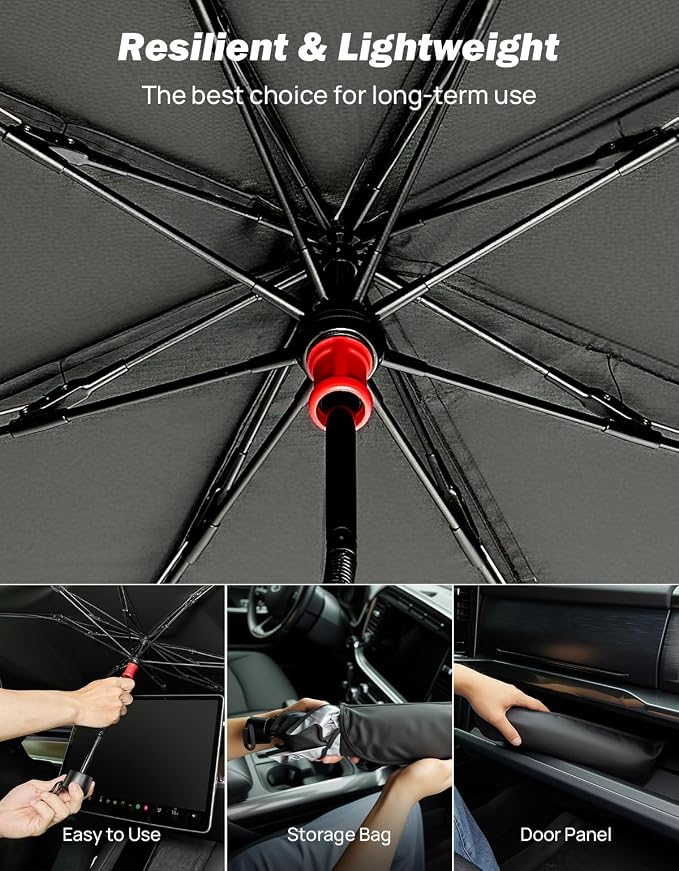JOYTUTUS Windshield Sunshade Umbrella, Automotive Interior Sun Protection, Titanium Silver-Plated Coating Protect Car from Sun Rays & Heat Damage and Keep Cool, Spring Structure Edge (57" L x 32" W)