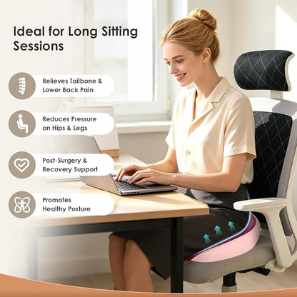 FLORICH Large Car Seat Cushion for Long Sitting, Ergonomic Memory Foam Driving Seat Cushion for Back & Sciatica Pain Relief, Non-Slip Washable Seat Cushion for Car, Driver, Office-Pink