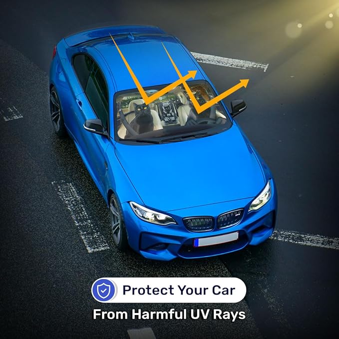 GENANY Cute Cat Family Funny Windshield Sun Shade for Car SUV Truck (55x30 Inches), Car Sun Shade Windshield, Car Shades for Front Windows, Sunshade for Car Windshield, Protector Blocks UV