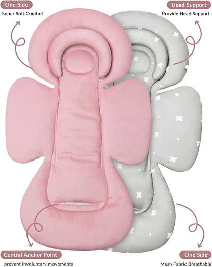 Tinlyfinly Infant Car Seat Insert with Extra Cushion for Preemie to Toddler, Reversible Newborn Carseat Insert for Baby Head Body Support, Fits for Stroller, Baby Swing, Bouncer (Pink)