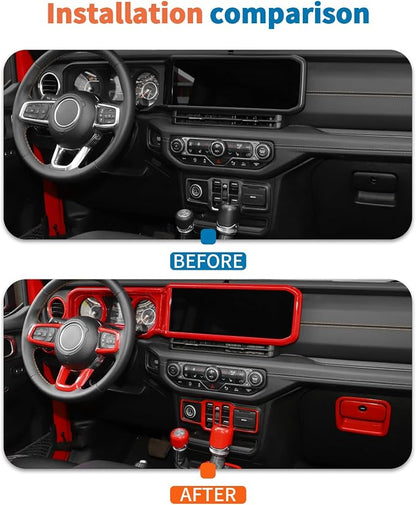 JeCar 14-Piece Red Interior Accessories Trim Kit for 2024-2025+ Jeep Wrangler JL 4XE Gladiator JT- Center Console Dash Panel Interior Upgrade