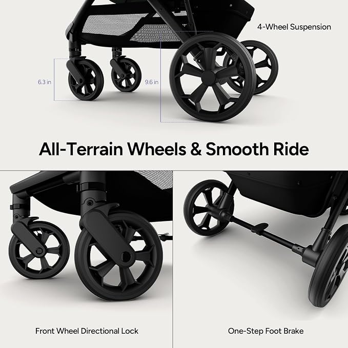 Mompush Wiz Pro 2-in-1 Baby Stroller, Full-Size All-Terrain Premium Stroller with Newborn Mode and Reversible Seat, Snack Tray Included, Large UPF 50+ Canopy & Storage Basket