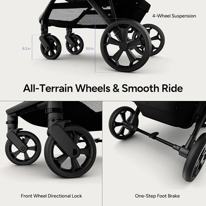 Mompush Wiz Pro 2-in-1 Baby Stroller, Full-Size All-Terrain Premium Stroller with Newborn Mode and Reversible Seat, Snack Tray Included, Large UPF 50+ Canopy & Storage Basket