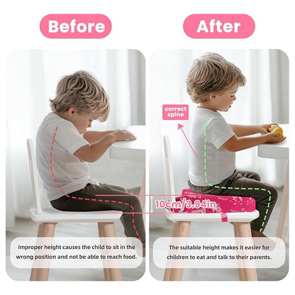 Toddler Booster Seat for Dining Table, 4" Kids Booster Seat for Kitchen Chair with Non-Slip Bottom, Portable Detachable Washable Increasing Cushion with 2 Adjustable Straps (Unicorn)