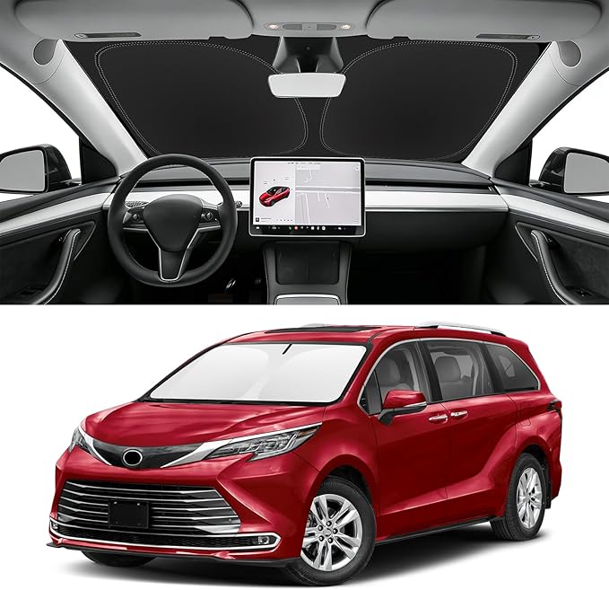 Custom Fit Windshield Sun Shade for Toyota Sienna 2021-2026, Blocks UV & Heat, Front Window Sunshade Accessories, Easy Fold & Store Keep Your Car Cooler