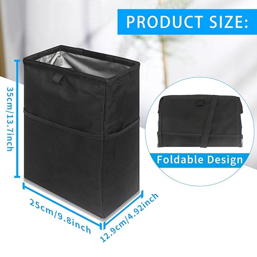Homelove Hanging Car Trash Can with 4 Storage Pockets, Waterproof Leakproof Oxford Auto Garbage Bag, Adjustable Garbage Bag, Foldable Car Trash Bin Fit for Truck, SUV, Home, Office