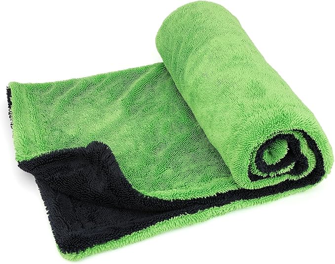 1200GSM Microfiber Car Drying Towel, Double-Twist Loop, Ultra-Absorbent, Quick-Dry, Lint- & Streak-Free, Scratch-Safe, for Car Wash & Detailing (1 Pack) (Dark Grey & Green, 24" x 36")