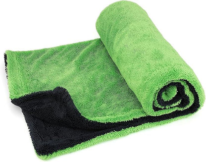 1200GSM Microfiber Car Drying Towel, Double-Twist Loop, Ultra-Absorbent, Quick-Dry, Lint- & Streak-Free, Scratch-Safe, for Car Wash & Detailing (1 Pack) (Dark Grey & Green, 24" x 36")